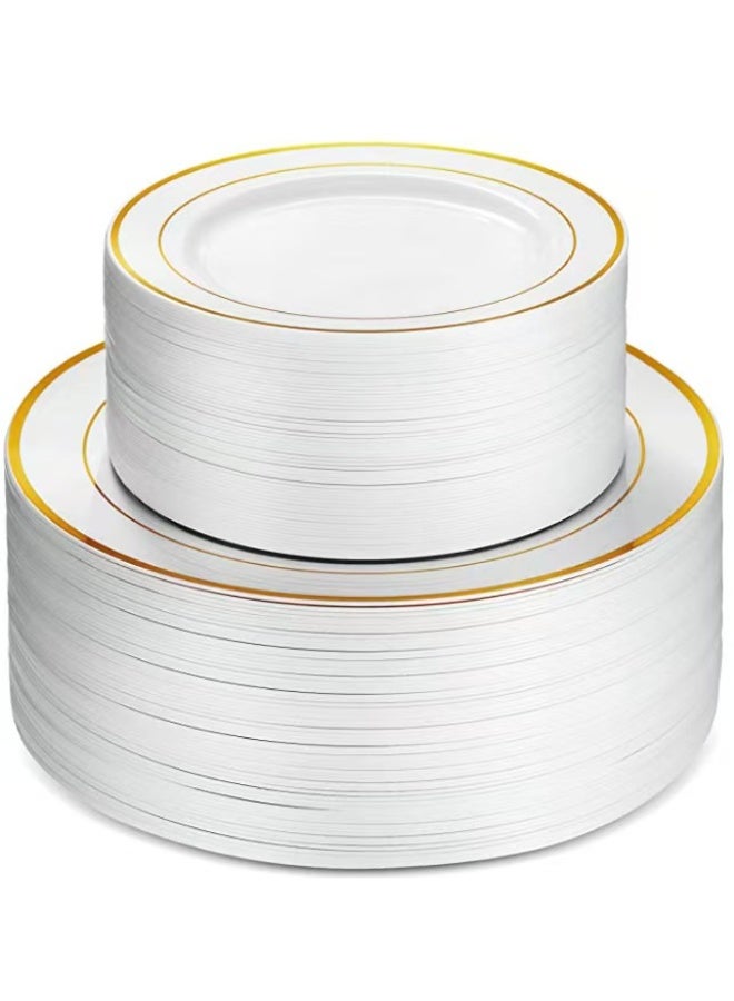 50 heavy-duty disposable gold plastic plates, 7.5-inch salad/dessert/appetizer plates - Image 1
