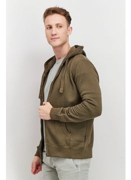 French Connection Men Hooded Long Sleeves Brand Logo Sweatshirt, Khaki and Olive  - Image 4