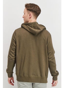 French Connection Men Hooded Long Sleeves Brand Logo Sweatshirt, Khaki and Olive  - Image 3