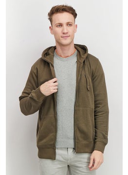 French Connection Men Hooded Long Sleeves Brand Logo Sweatshirt, Khaki and Olive  - Image 1