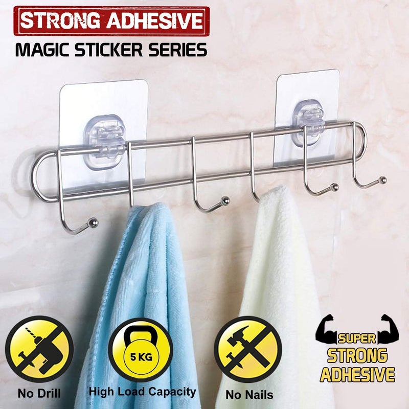 Gopendra Wall Hooks Utility for Towel Bathrobe CoatsBathroom Kitchen Waterproof and Oil Proof Nail Free Transparent Heavy Duty Wall Hook Ceiling Hanger 6 Pcs Hook5KG Load Capacity - Image 4