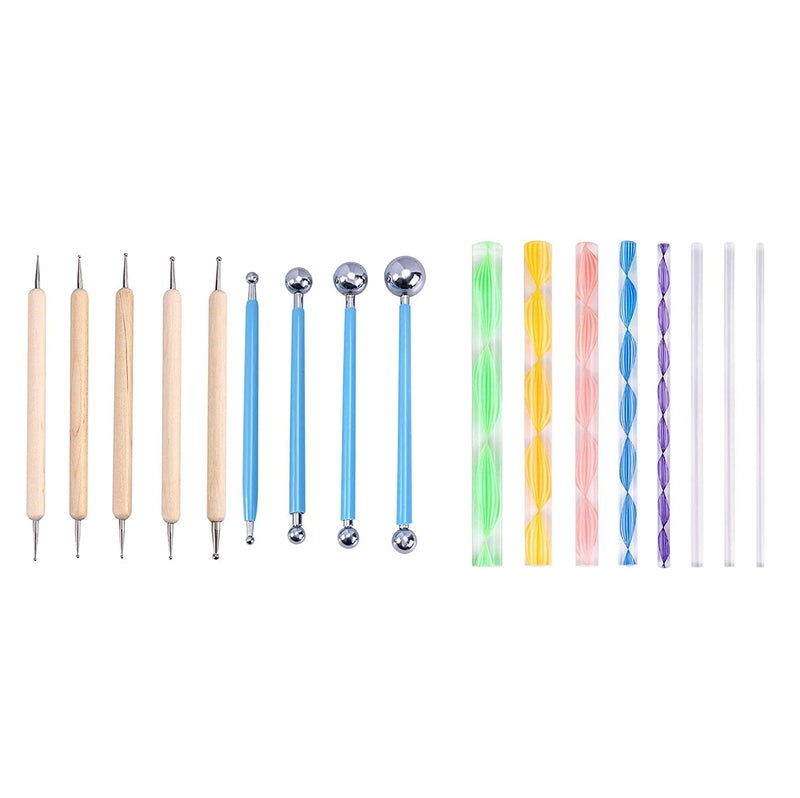 URBAN BOX 17pcs Complete Dot Mandala Set Nail Art Dotting Marbleizing Tool Pen for Nail Decoration Stamping and Dotting Rods Acrylic Twist Sticks Wax Pencil Manicure Nail Art Tool DIY Supplies Cake - Image 1