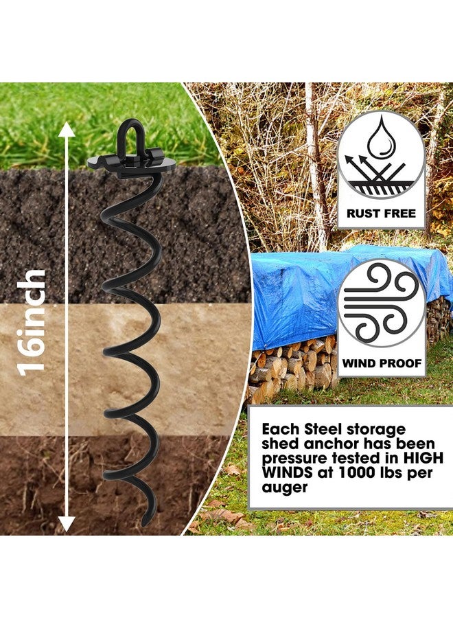 Eurmax USA 4-Pc Pack Spiral Stakes Heavy Duty Anchor Kit Ice Screw Anchor for Trampoline, Tents, tarps, Canopies,car Ports,Dog tie Out and etc Bonus Tie Down Straps 4-Pc Pack (Black) - Image 3