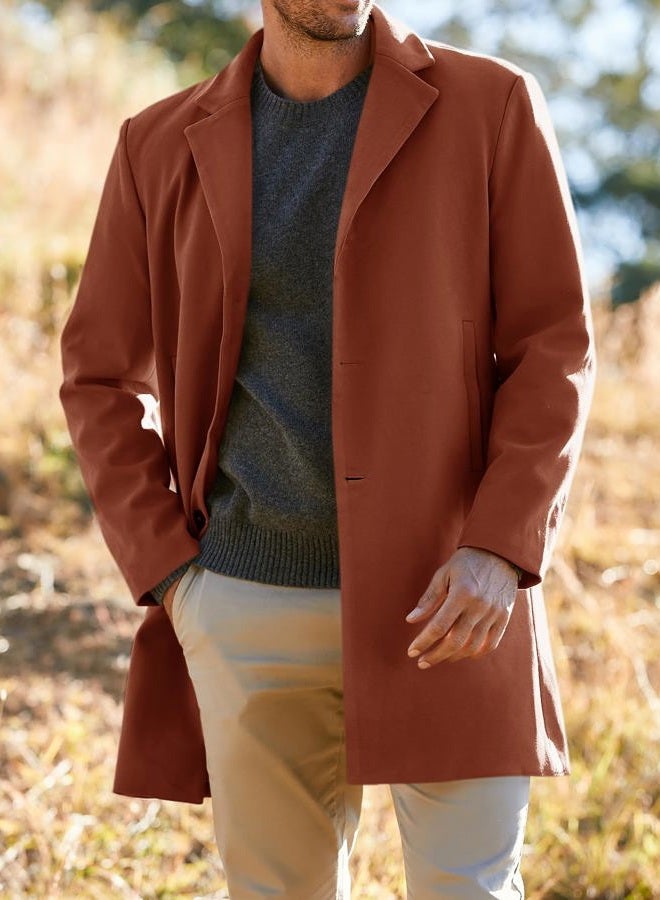 PASLTER Mens Trench Coat Slim Fit Notched Collar Fall Winter Single Breasted Pea Coat Warm Soft Overcoat - Image 2