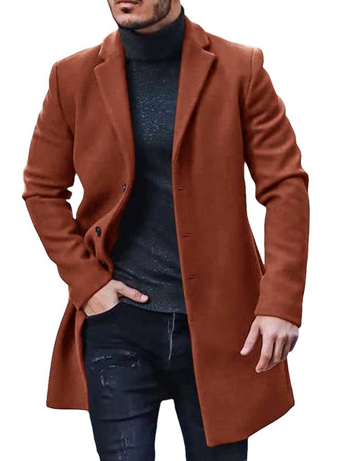 PASLTER Mens Trench Coat Slim Fit Notched Collar Fall Winter Single Breasted Pea Coat Warm Soft Overcoat - Image 1
