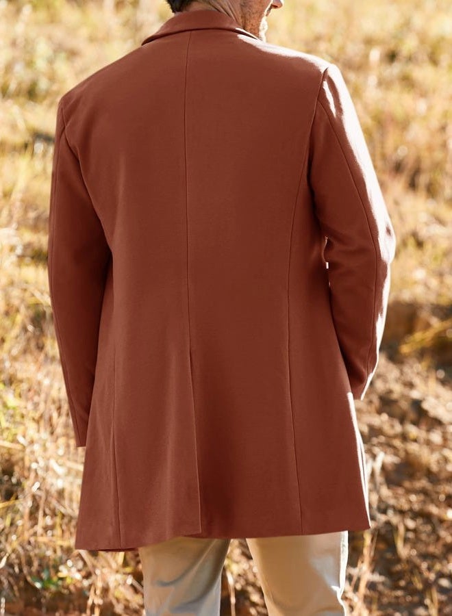 PASLTER Mens Trench Coat Slim Fit Notched Collar Fall Winter Single Breasted Pea Coat Warm Soft Overcoat - Image 3