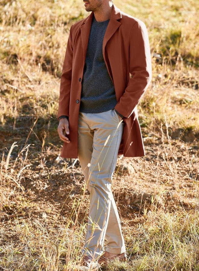 PASLTER Mens Trench Coat Slim Fit Notched Collar Fall Winter Single Breasted Pea Coat Warm Soft Overcoat - Image 4