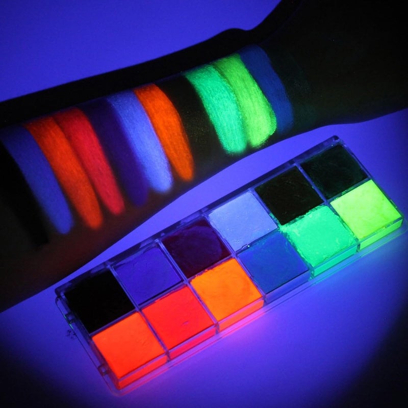 UV face paint 12 neon makeup paint fluorescent body paint black light neon face painting UV face paint body painting glow in UV light UV glow party Halloween oilbased