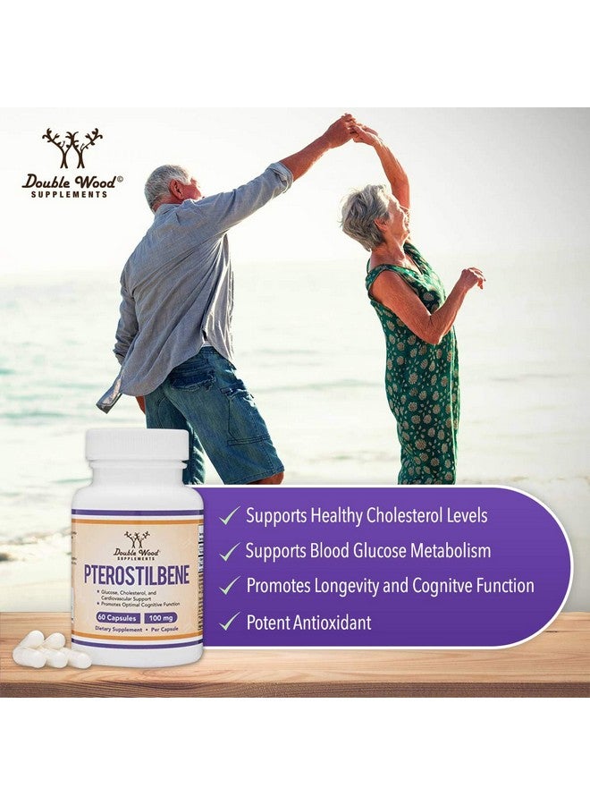 Double Wood Supplements مكمل بيترستيلبين 100 ملغ كبسولات (مختبر من طرف ثالث) مصنوع في الولايات المتحدة 60 كبسولة متفوق على ريسفيراترول مضاد أكسدة لدعم طول العمر (خالٍ من الكائنات المعدلة وراثيًا وخالي من الغلوتين) من دابل وود - Image 5