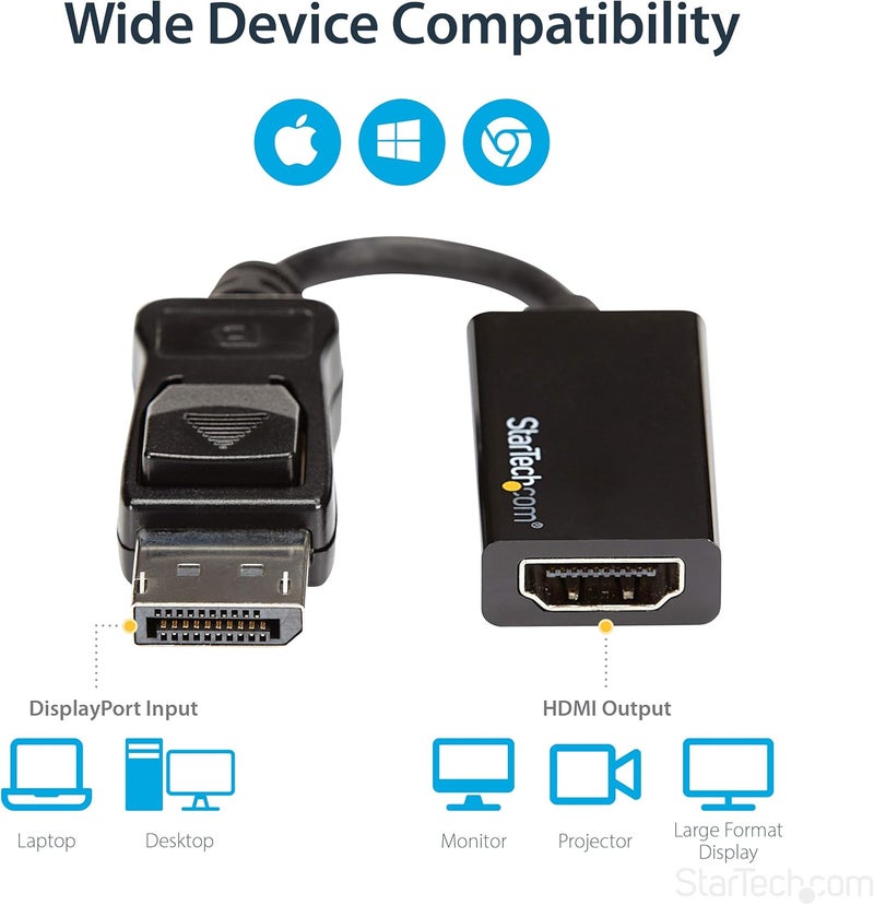 Star Tech .com DisplayPort to HDMI Adapter - 4K 60Hz Active DP 1.4 to HDMI 2.0 Video Converter - DP to HDMI Monitor/TV/Display Cable Adapter Dongle - Latching DP Connector (DP2HD4K60S), Black - Image 5
