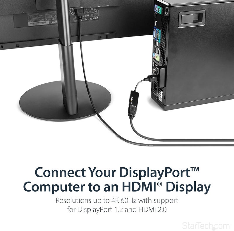 Star Tech .com DisplayPort to HDMI Adapter - 4K 60Hz Active DP 1.4 to HDMI 2.0 Video Converter - DP to HDMI Monitor/TV/Display Cable Adapter Dongle - Latching DP Connector (DP2HD4K60S), Black - Image 2