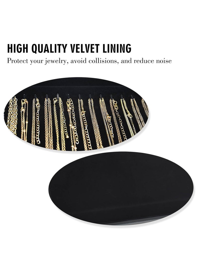 Soofam Organizer Box with Clear Lid Velvet Tray for Jewelry Storage Display Case, 20 Hooks Glass Top Drawer Insert Necklaces Pendants Dustproof Necklace Jewelry Box Organizer & Tray (Black) - Image 2