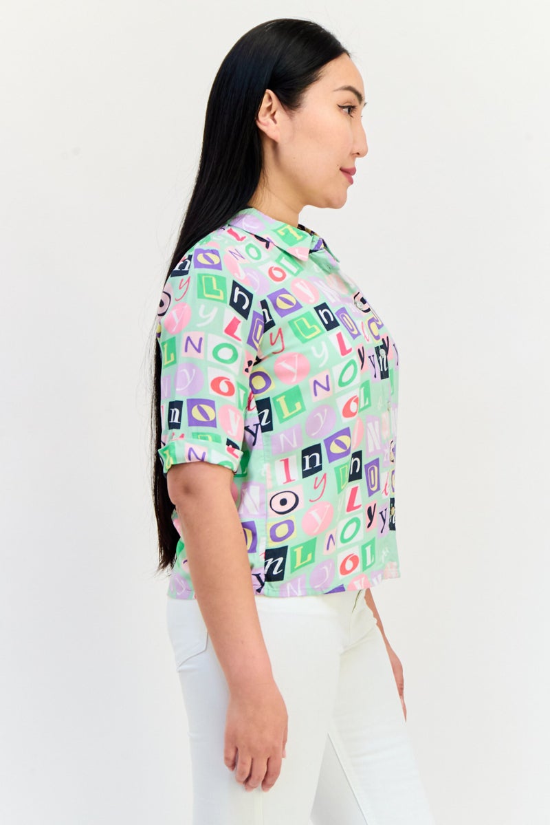 ONLY Women Spread Collar Short Sleeve Allover Print Shirt, Multicolor  - Image 3