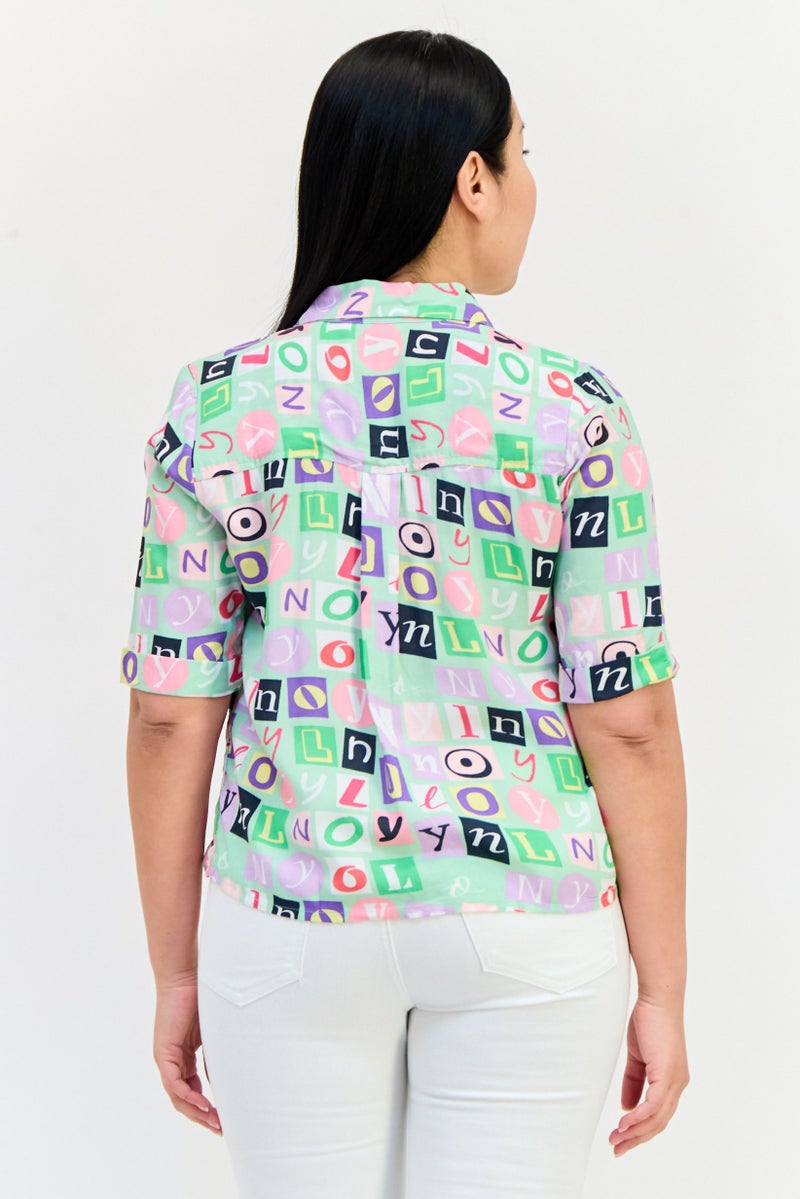 ONLY Women Spread Collar Short Sleeve Allover Print Shirt, Multicolor  - Image 2