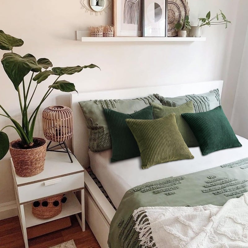 Topfinel Cushion Cover, 60 x 60 cm, Dark Green, Set of 4, Corduroy Cushion Covers, Decorative Cushion Cover for Sofa, Bedroom, Living Room, Balcony, Children, Fluffy, Colour Gradient - Image 4