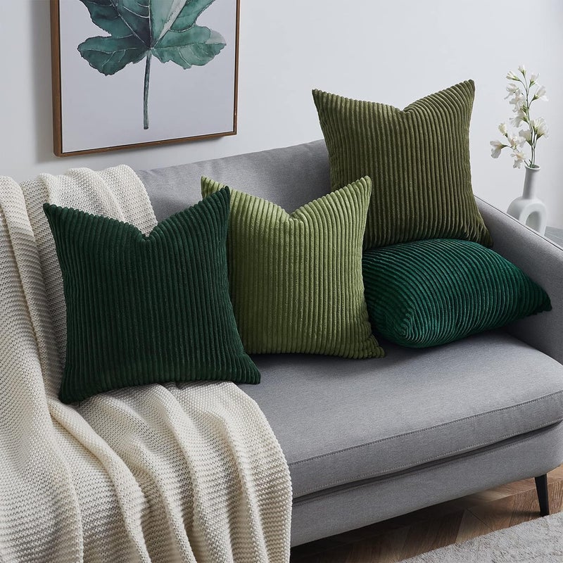 Topfinel Cushion Cover, 60 x 60 cm, Dark Green, Set of 4, Corduroy Cushion Covers, Decorative Cushion Cover for Sofa, Bedroom, Living Room, Balcony, Children, Fluffy, Colour Gradient - Image 5