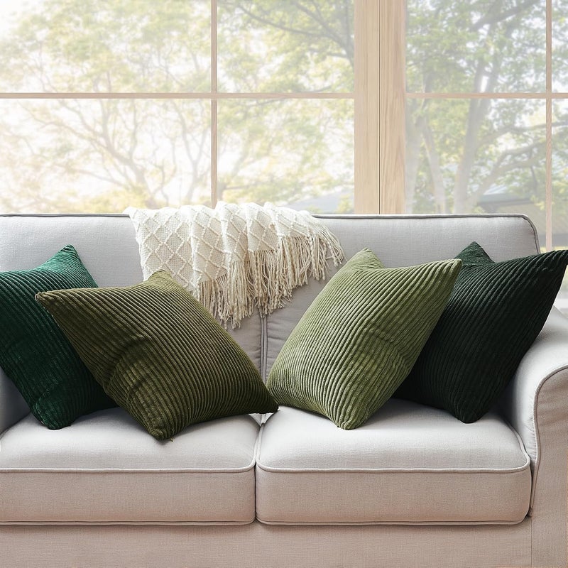 Topfinel Cushion Cover, 60 x 60 cm, Dark Green, Set of 4, Corduroy Cushion Covers, Decorative Cushion Cover for Sofa, Bedroom, Living Room, Balcony, Children, Fluffy, Colour Gradient - Image 2