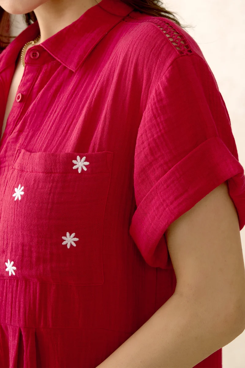 Virgio Cotton Dolman Brunchwear Sleeve Shirts Dresses for Women