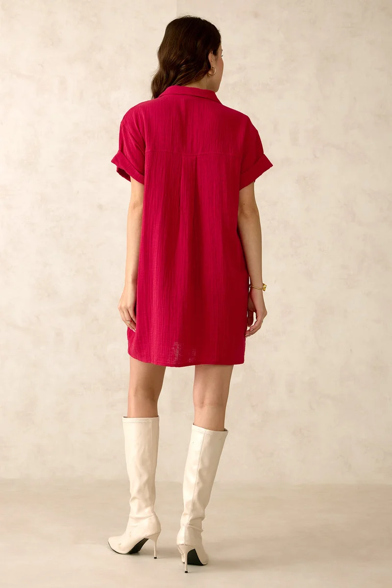 Virgio Cotton Dolman Brunchwear Sleeve Shirts Dresses for Women
