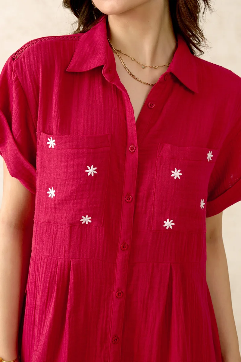 Virgio Cotton Dolman Brunchwear Sleeve Shirts Dresses for Women