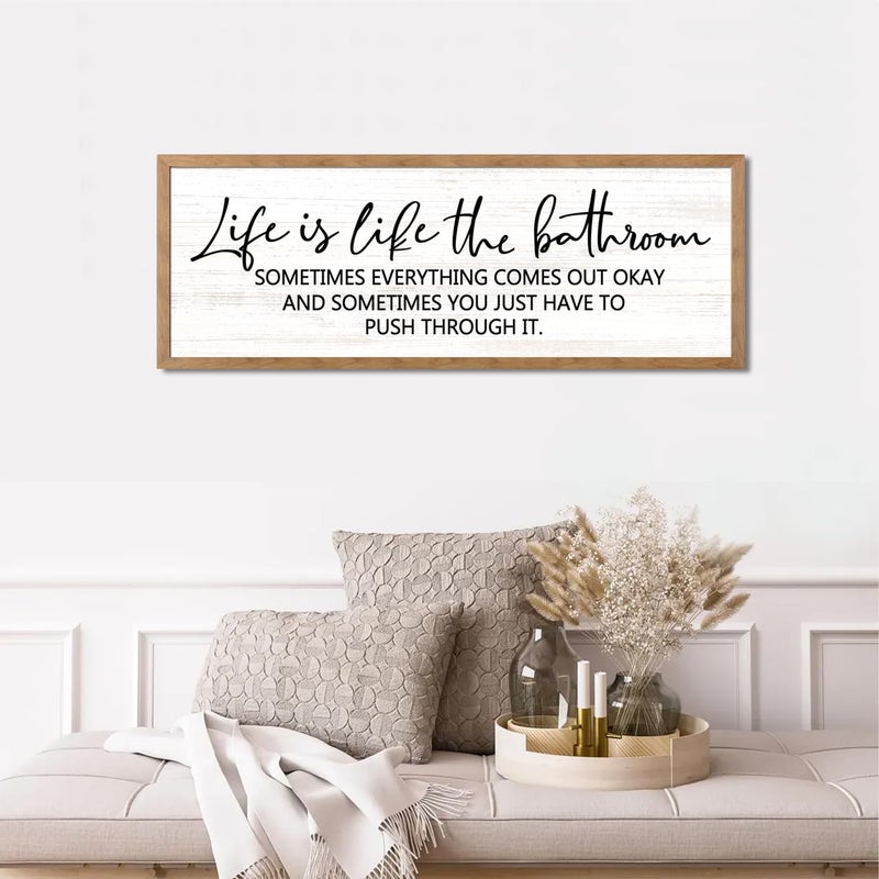 Cpcdaosk Life is Like the Bathroom Wooden Sign Framed Wall Art, 32''Ã—12'' Horizontal Inspirational Quote Wood Plaque above the Bathtub, Farmhouse Long Motivational Saying Wood Sign Wall Decor for Bathhouse - Image 1