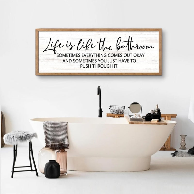 Cpcdaosk Life is Like the Bathroom Wooden Sign Framed Wall Art, 32''Ã—12'' Horizontal Inspirational Quote Wood Plaque above the Bathtub, Farmhouse Long Motivational Saying Wood Sign Wall Decor for Bathhouse - Image 5