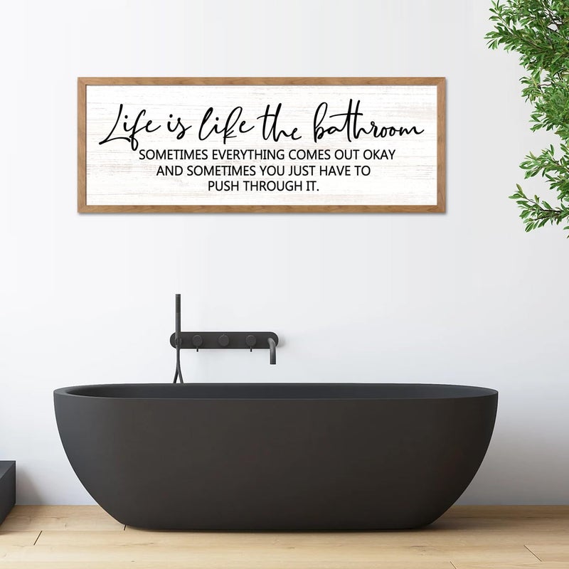 Cpcdaosk Life is Like the Bathroom Wooden Sign Framed Wall Art, 32''Ã—12'' Horizontal Inspirational Quote Wood Plaque above the Bathtub, Farmhouse Long Motivational Saying Wood Sign Wall Decor for Bathhouse - Image 4