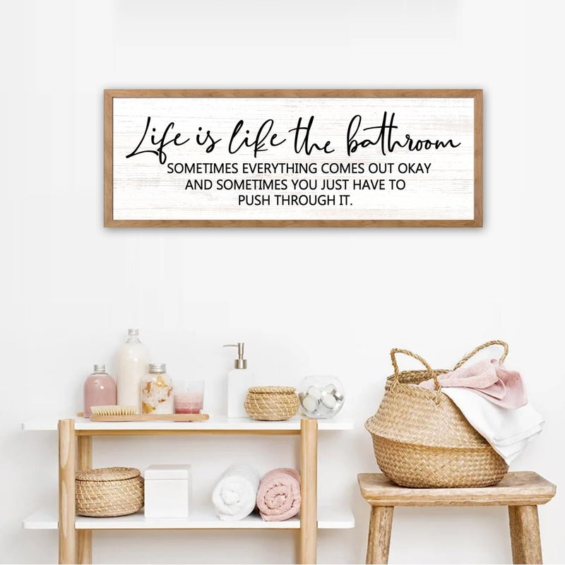 Cpcdaosk Life is Like the Bathroom Wooden Sign Framed Wall Art, 32''Ã—12'' Horizontal Inspirational Quote Wood Plaque above the Bathtub, Farmhouse Long Motivational Saying Wood Sign Wall Decor for Bathhouse - Image 3