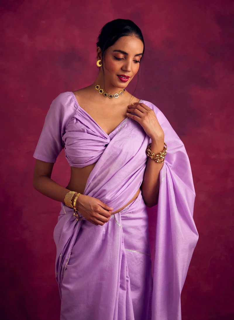 أبهشتي Semi Chinia Silk saree with gota patti highlights-Lavender