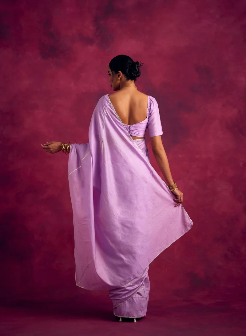 أبهشتي Semi Chinia Silk saree with gota patti highlights-Lavender