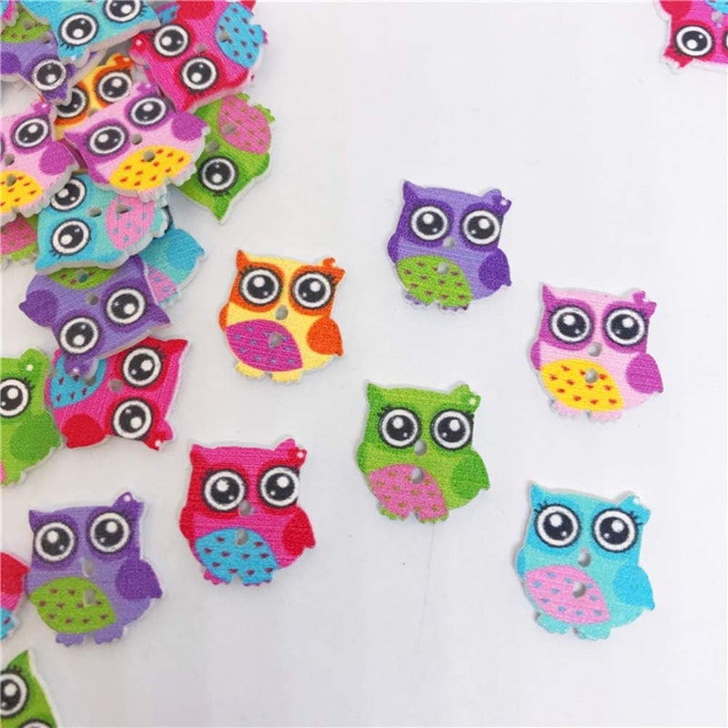 klarako 100pcs Colorful Wooden Craft Buttons Cartoon Owl Buttons 2 Holes Sewing Buttons for Sewing Crafts Scrapbooking - Image 5