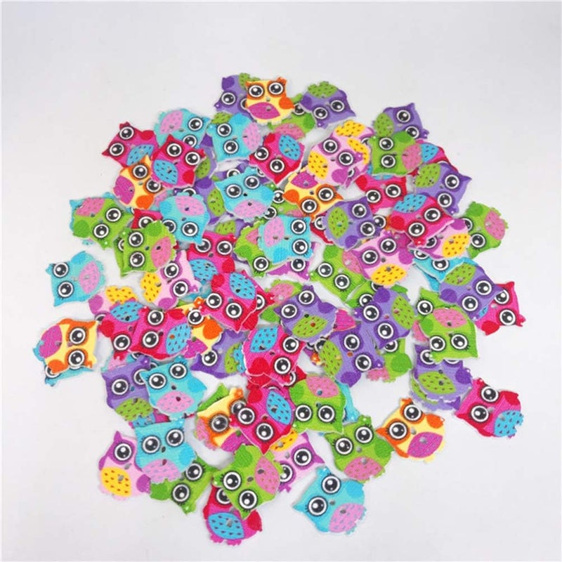 klarako 100pcs Colorful Wooden Craft Buttons Cartoon Owl Buttons 2 Holes Sewing Buttons for Sewing Crafts Scrapbooking - Image 4