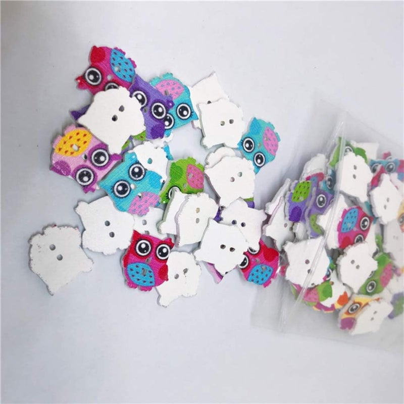 klarako 100pcs Colorful Wooden Craft Buttons Cartoon Owl Buttons 2 Holes Sewing Buttons for Sewing Crafts Scrapbooking - Image 3