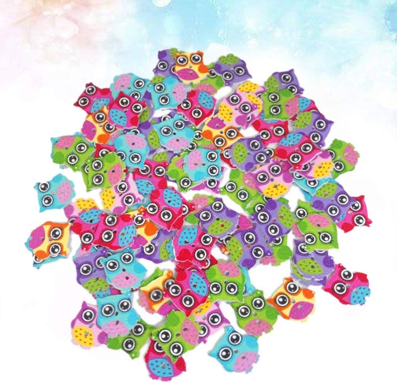 klarako 100pcs Colorful Wooden Craft Buttons Cartoon Owl Buttons 2 Holes Sewing Buttons for Sewing Crafts Scrapbooking - Image 2