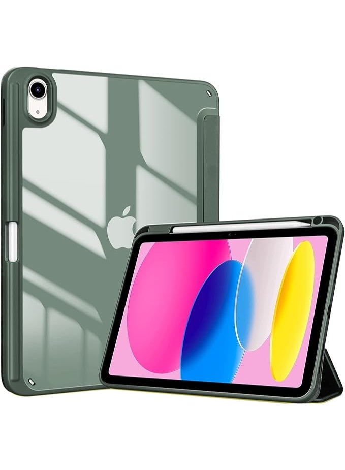 Protective case for iPad 10th Gen 10.9-inch 2022 / iPad 11th Gen (A16) 10.9-inch 2025 Built-in pencil holder Flexible back cover, tri-fold kickstand, automatic sleep/pop-up function Transparent/dark green - Image 1