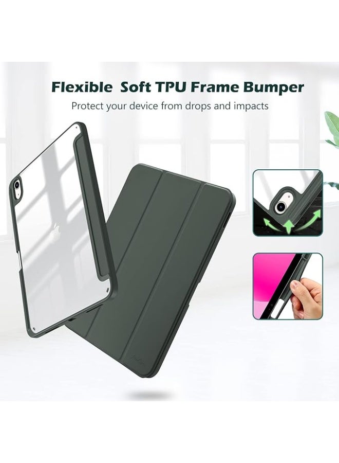 Protective case for iPad 10th Gen 10.9-inch 2022 / iPad 11th Gen (A16) 10.9-inch 2025 Built-in pencil holder Flexible back cover, tri-fold kickstand, automatic sleep/pop-up function Transparent/dark green - Image 3