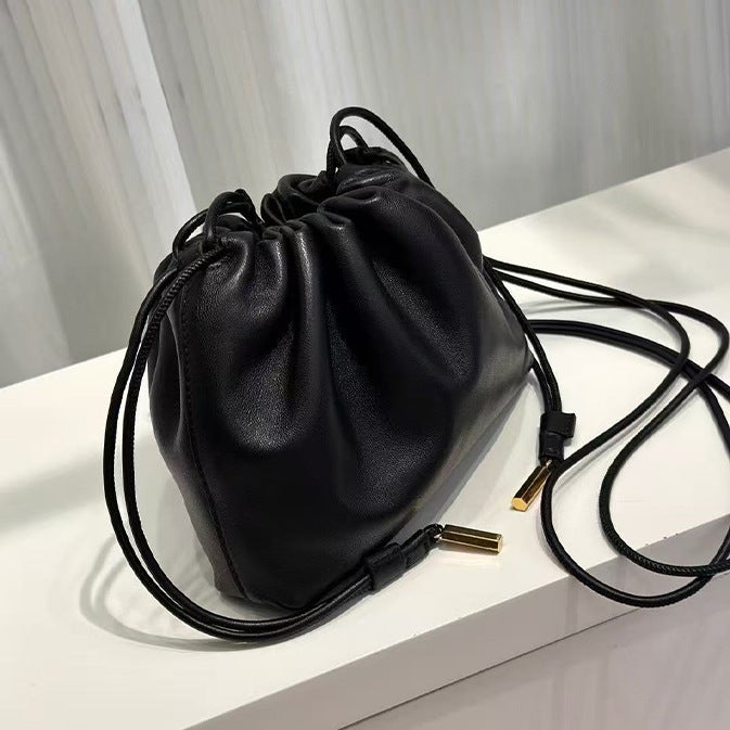 Genuine Leather Women'S Bag Large Capacity Handbag Sheepskin Underarm Shoulder Bag Drawstring Niche Clouds Mini Crossbody Bag