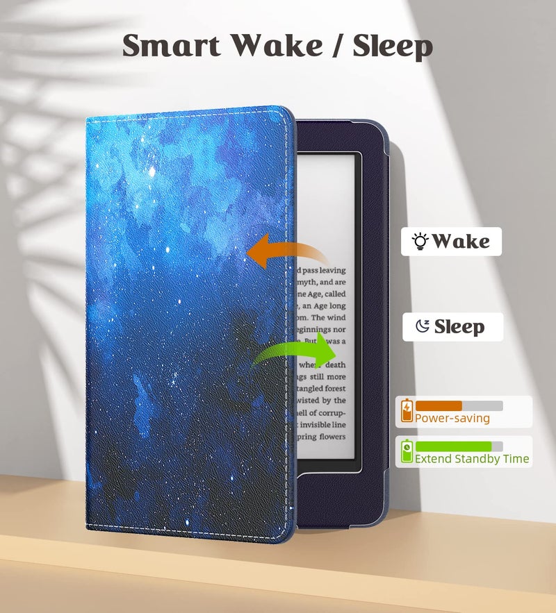 MoKo Case for All-New 6" Kindle(11th Generation, 2024/2022 Release)/(10th/8th Gen, 2019/2016), Ultra Lightweight PU Shell Cover with Auto Wake/Sleep for Kindle 2024, Blue Starry Sky - Image 5