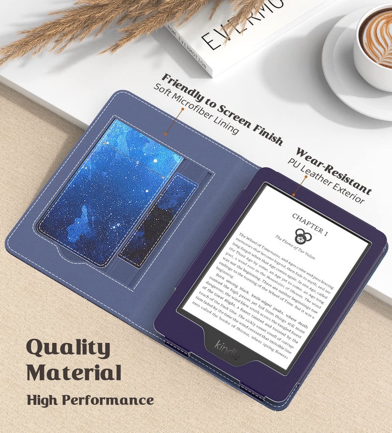 MoKo Case for All-New 6" Kindle(11th Generation, 2024/2022 Release)/(10th/8th Gen, 2019/2016), Ultra Lightweight PU Shell Cover with Auto Wake/Sleep for Kindle 2024, Blue Starry Sky - Image 4
