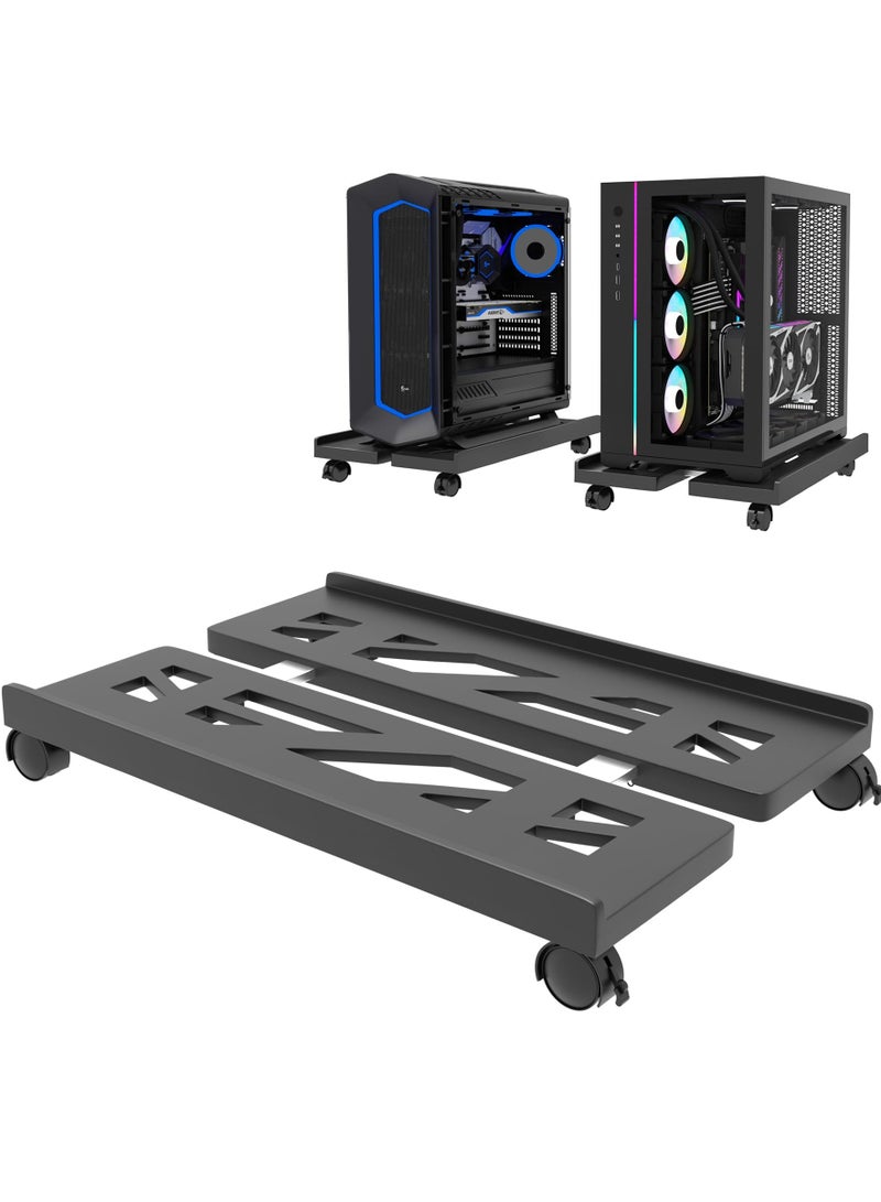 erorex Mobile CPU Stand, CPU Rolling Stand Adjustable Computer Mobile Cart Holder with Locking Caster Wheels PC Stand - Black - Image 1