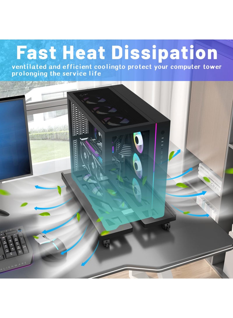 erorex Mobile CPU Stand, CPU Rolling Stand Adjustable Computer Mobile Cart Holder with Locking Caster Wheels PC Stand - Black - Image 4