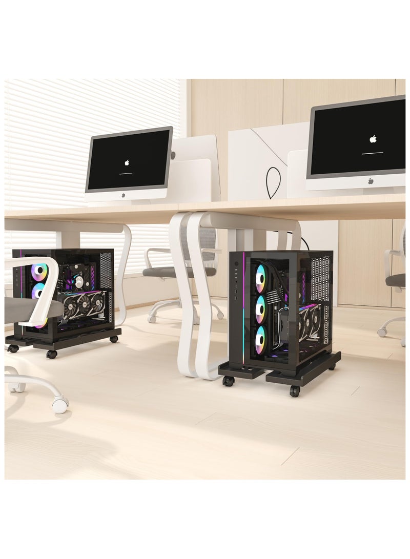 erorex Mobile CPU Stand, CPU Rolling Stand Adjustable Computer Mobile Cart Holder with Locking Caster Wheels PC Stand - Black - Image 2