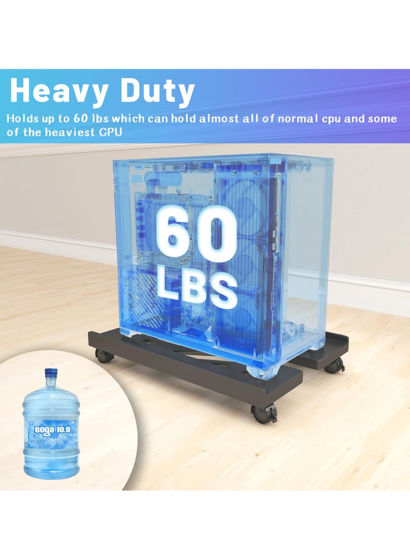 erorex Mobile CPU Stand, CPU Rolling Stand Adjustable Computer Mobile Cart Holder with Locking Caster Wheels PC Stand - Black - Image 3