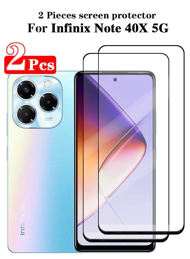 2 Pieces Full Cover Glass Screen Protector For Infinix Note 40X 5G Black/Clear and Screen Protector Accessories - Image 1