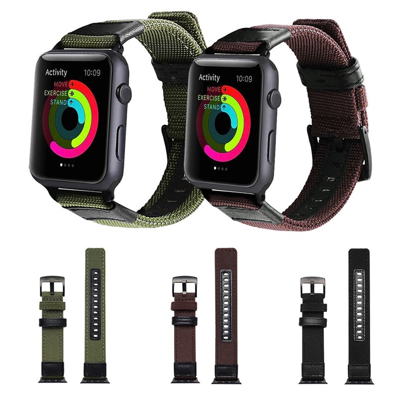 Jeep Style Nylon Wrist Watch Band with Stainless Steel Buckle for Apple Watch Series 3 & 2 & 1 38mm(Army Green)