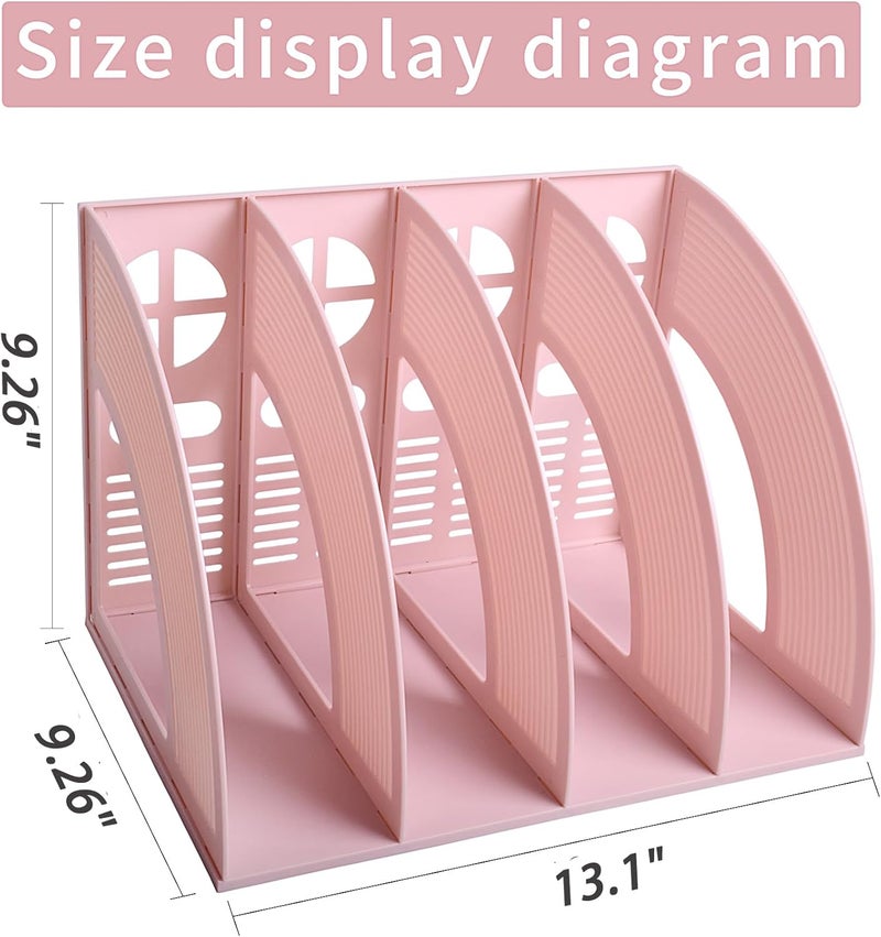 SAYEEC Magazine File Holder Folder Storage Desktop 4 Compartment Standing Hollow Pink Files Bookshelf Organizer Office Racks Displays Holds Notebooks Documents for School Working Students - Image 2