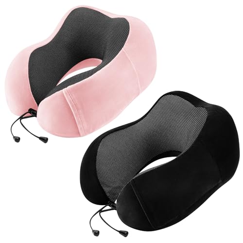 urnexttour Neck Pillow Airplane2 Pack Memory Foam Travel Pillow Soft Support Travel Neck Pillow for Travelling Sleeping Rest Car Train and Home Use BlackPink - Image 1