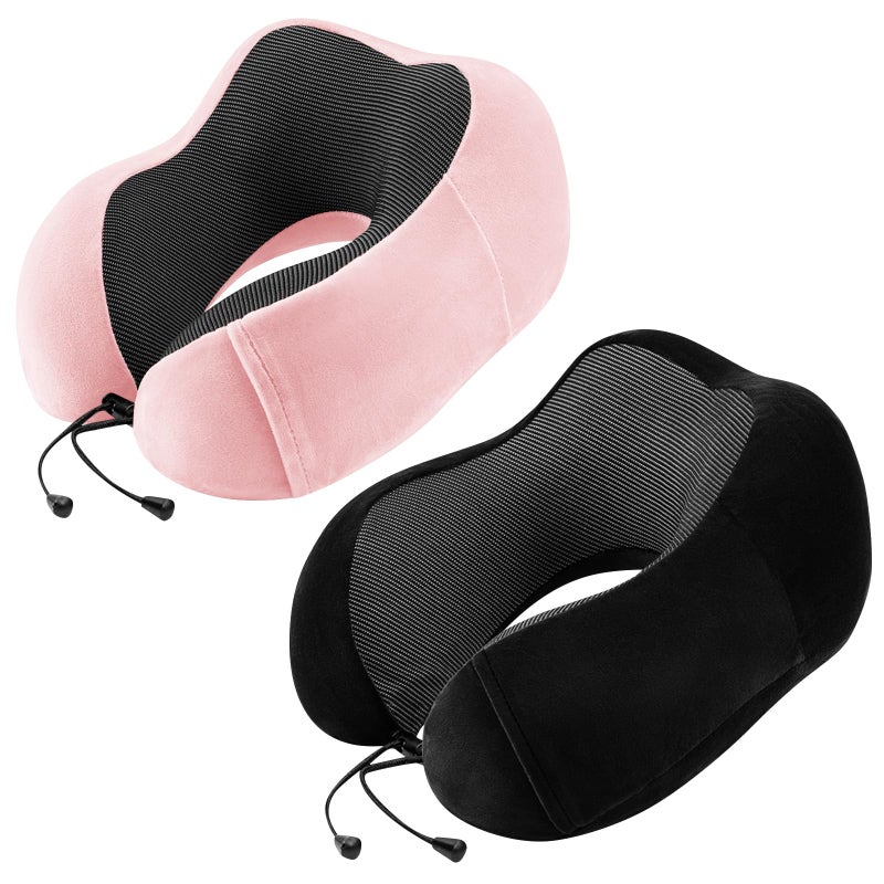 urnexttour Neck Pillow Airplane2 Pack Memory Foam Travel Pillow Soft Support Travel Neck Pillow for Travelling Sleeping Rest Car Train and Home Use BlackPink - Image 2