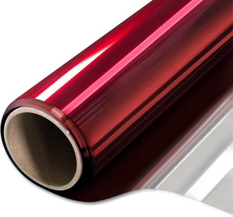 WPCTEV Window Privacy Film One Way Daytime Mirror Tint Treatments UV Heat Control Vinyl Stickers Sun Block Glass Paper Door Covering Reflective (Red Silver, 17.5 Inch x 6.5 Feet) - Image 1