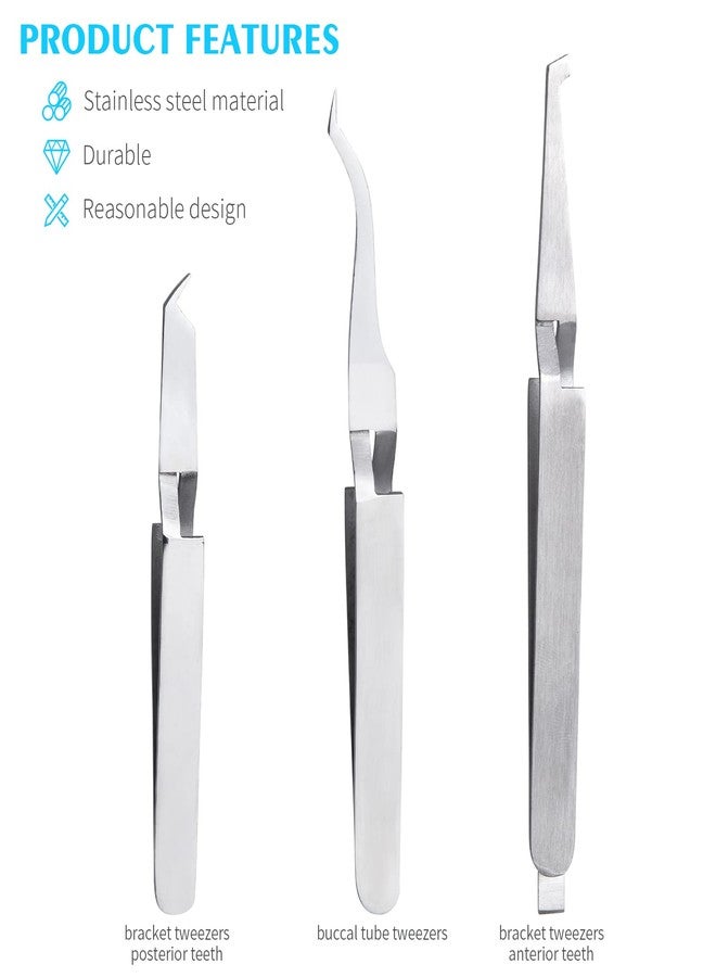 ANNWAH 3 Pieces Dental Reverse Action Tweezers - Orthodontic Bracket Placer Cross Locking Tweezer Dental Buccal Tube Tweezer De Bonding Tweezers - Image 2